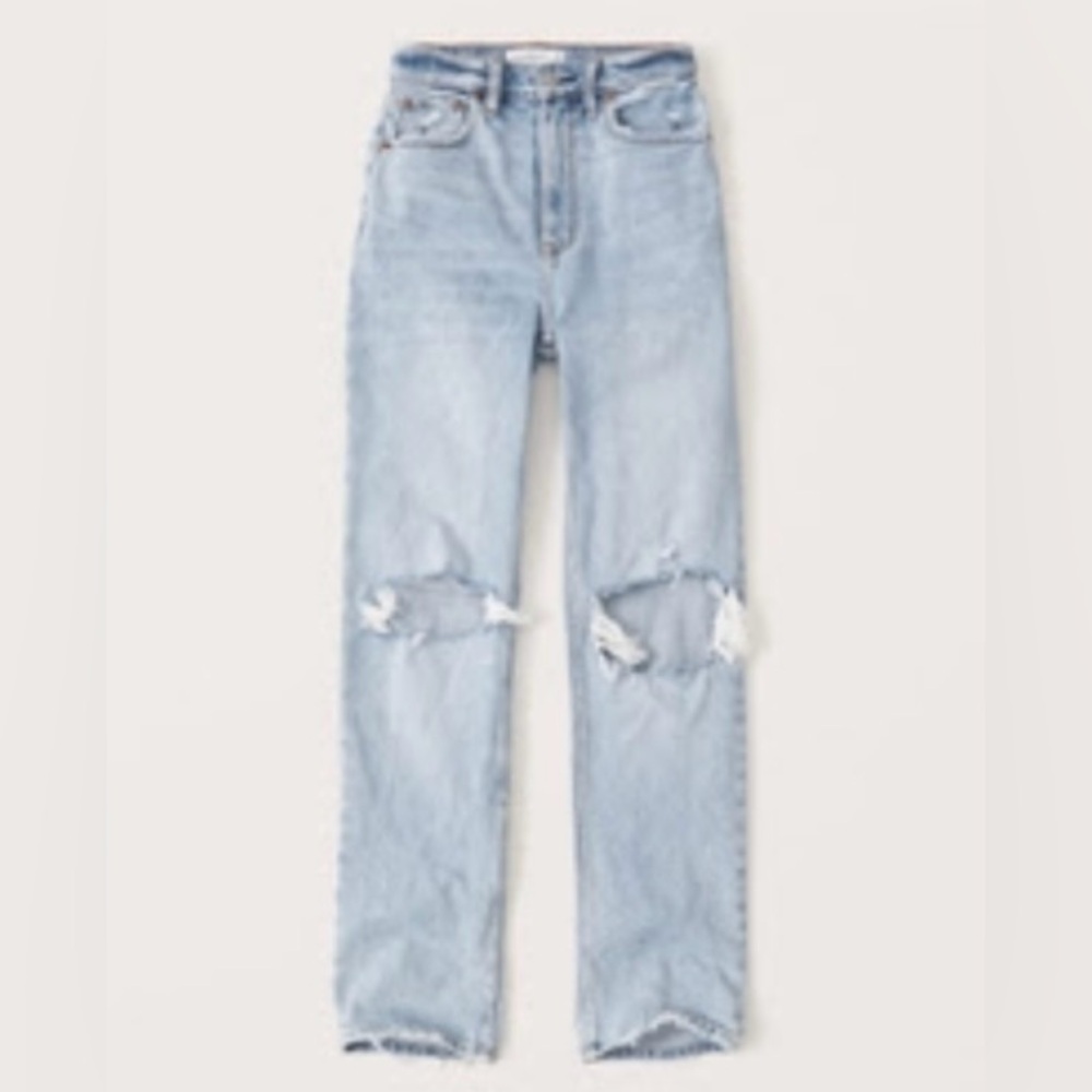 Abercrombie 90s Ultra High Rise Straight Light Wash Ripped Jeans size 28 6